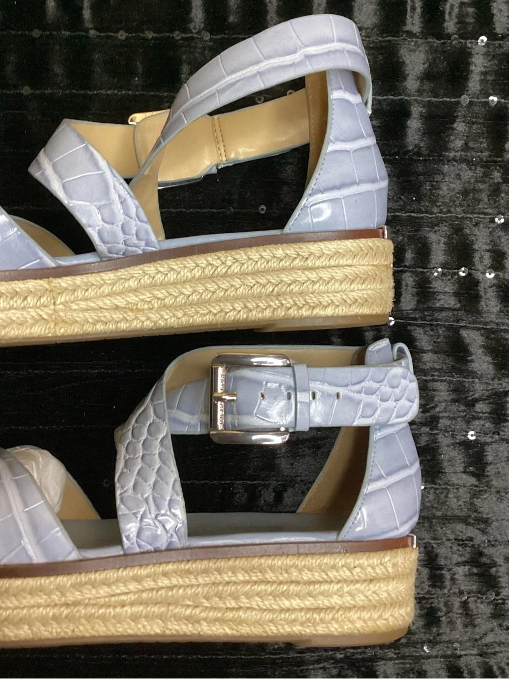 NWOT Michael Kors Abbott Pale Blue Croc-Embossed Platform Sandals 7.5